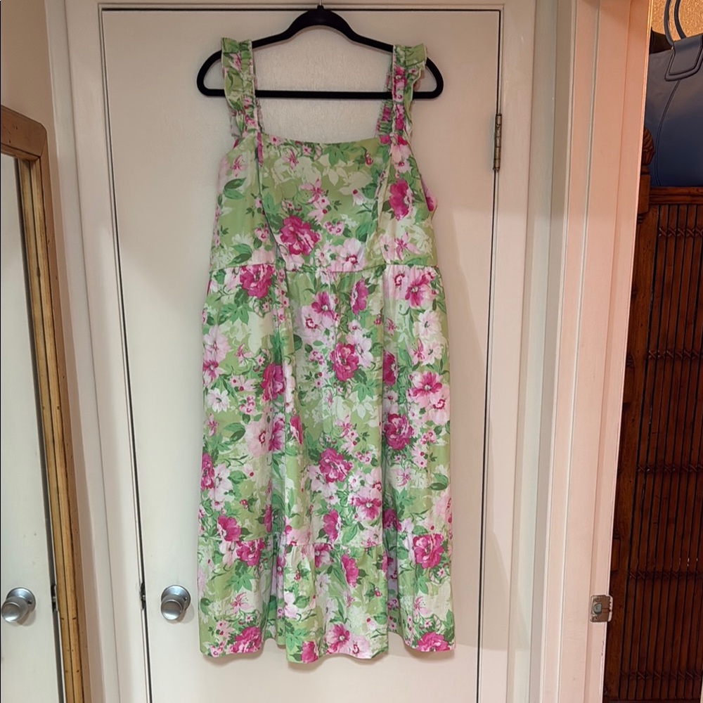 torrid Green Floral Midi Dress with Pink Blooms